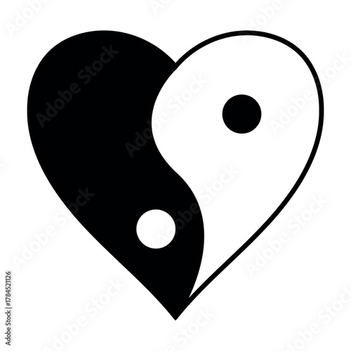 Yin Yang heart symbol black white balance harmony duality philosophy icon