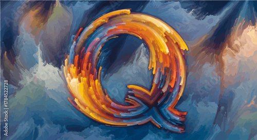 Abstract letter q, vibrant flowing brushstrokes, colorful artistic art.
