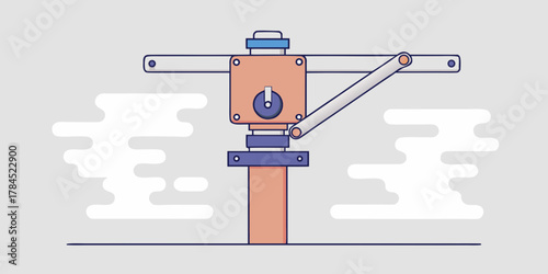 Illustration of a mechanical device with a central box and extending arms in a simple style