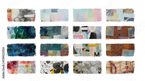 Abstract artistic collage with mixed media elements in vibrant colors and unique textures design concept