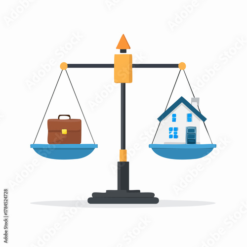Scale showing a briefcase and a house representing work and personal life