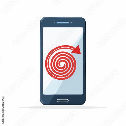 Smart phone displaying a downward spiral indicating information overload