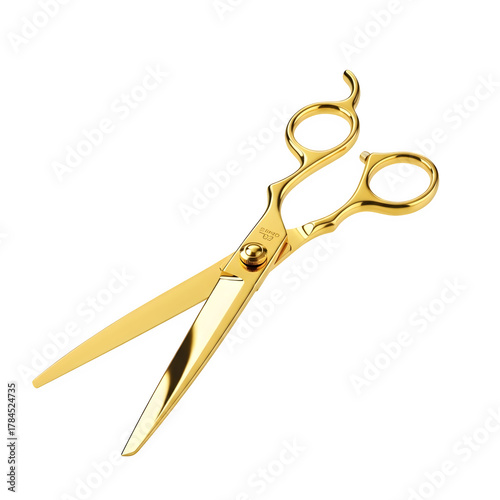 Professional golden hair scissors for salon styling and cutting isolated on transparent background