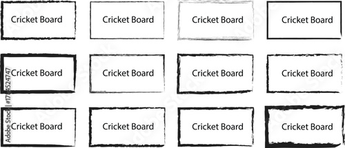 Monochrome Collection of Cricket Board Text Boxes in Various Sketch and Grunge Styles for Score Display