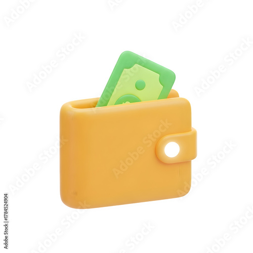 3d icon of wallet with money icon isolated on transparent background for finance concept