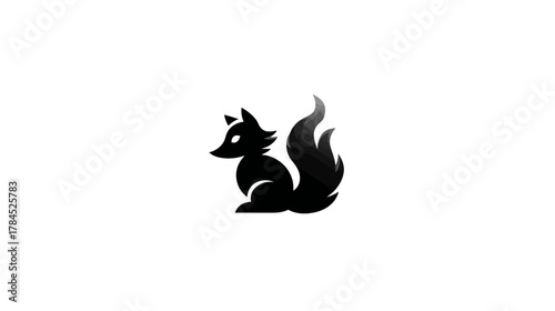 Sleek black fox silhouette illustration. Modern abstract animal graphic icon on a clean white background.