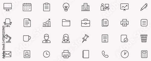 Office Line Icons Pack – Minimalist Office Icons for UI, Web, and Print Design
