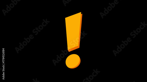 Orange 3D Exclamation Mark Symbol on Black Background - Important Warning Alert Icon, Attention Sign, Danger Caution Error Message