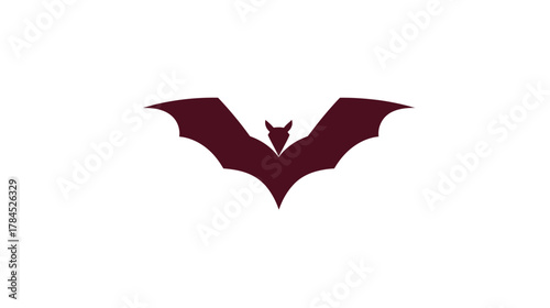 Stylized dark crimson bat silhouette with outstretched wings, a spooky and mysterious nocturnal animal graphic illustration