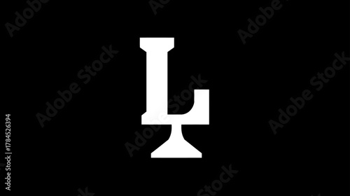 Bold white uppercase letter L with decorative serif style on a solid black background, concept for initial, typography, or design element