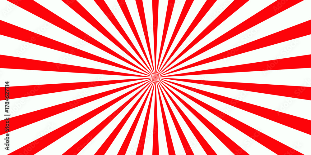 Fototapeta premium Vibrant red and white radial sunburst pattern with converging lines creating a bold optical and geometric visual effect.