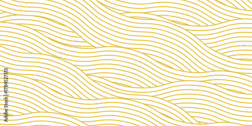 Yellow instant noodle, pasta and spaghetti texture with geometric wavy lines. Ramen, pasta vector pattern. Background abstract food illustration