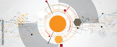 Circular network of microchips and synaptic connections abstract background