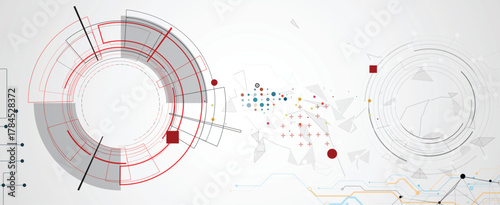 Circular network of microchips and synaptic connections abstract background