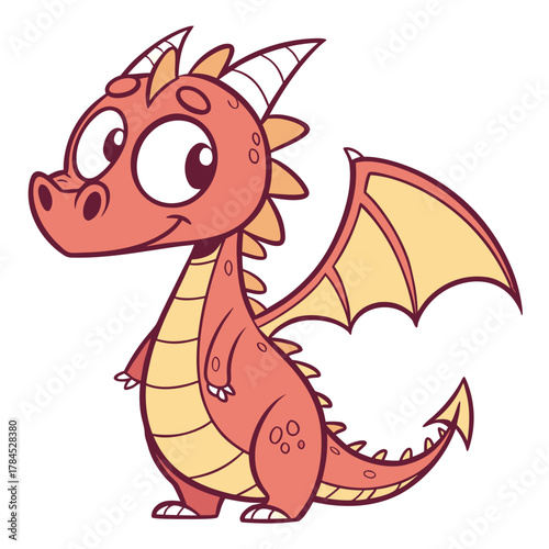 Adorable cartoon dragon, standing with a friendly expression and ready for a magical adventure in a childrens story