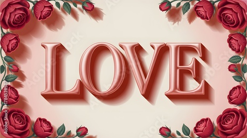 Love text card with roses