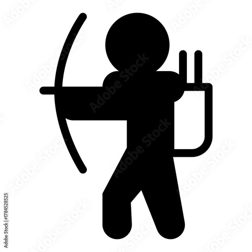 Athlete man with bow and backpack solid icon, archery sport concept. Vector graphics. Archer, sportsman sign on white background, style icon mobile or web design.