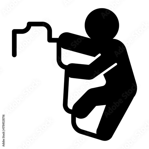Hiker man at mountain rock solid icon, summer sports concept. Vector graphics. Climbing sportsman, extreme sport sign on white background, style icon mobile or web design.