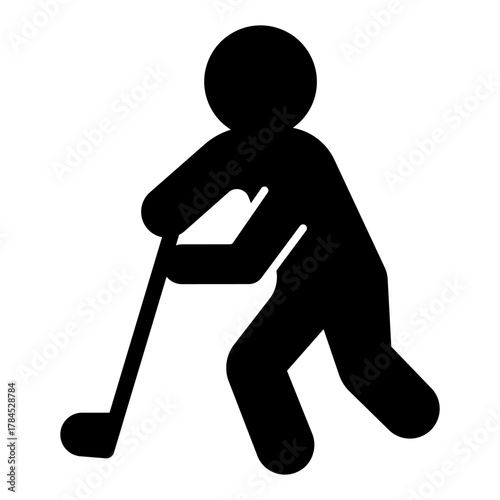 Man with hokey stick solid icon, winter sport concept. Vector graphics. Hockey player, sportsman sign on white background, style icon mobile or web design.
