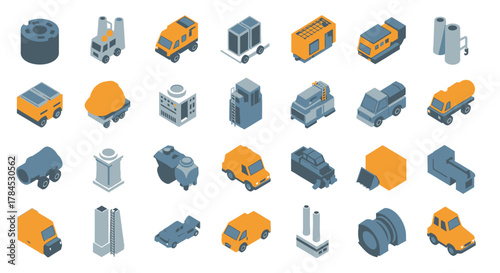 Isometric Set of Industrial Equipment and Machinery Icons