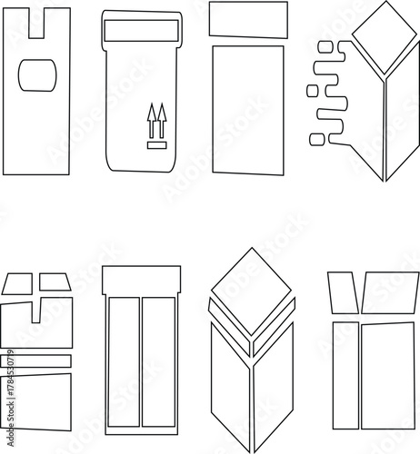 Boxes icon set. Cardboard box icon set. Shipping package and parcel line art collection. Open and closed delivery boxes. Empty cargo package symbol for shipping or delivery service.