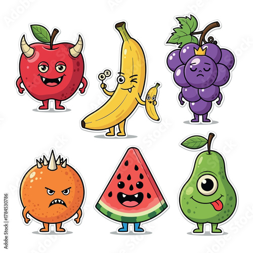 Adorable and Playful Fruit Monsters A Whimsical Collection of Cartoon Characters with Expressive Faces