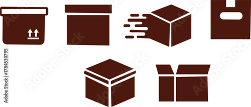 Boxes icon set. Cardboard box icon set. Shipping package and parcel line art collection. Open and closed delivery boxes. Empty cargo package symbol for shipping or delivery service.