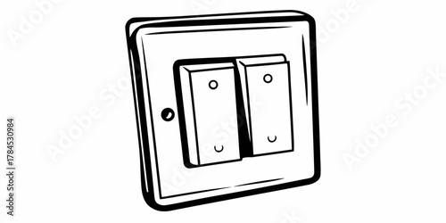 Illustration of a double light switch with a rectangular plate and two toggle switches on white background