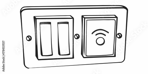 Illustration of a double light switch with one smart switch and two toggle switches on a wall plate