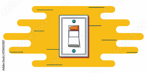 Illustration of a white light switch with an orange accent on a yellow background design element