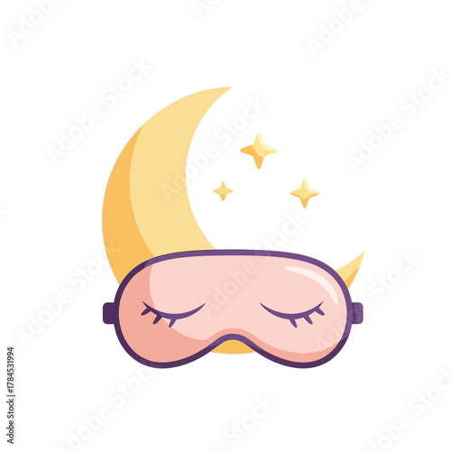Dreamy sleep mask with moon and stars, peaceful night relaxation symbol