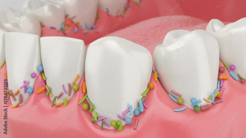 Tooth Get Build Bacteria and plaque build up on human teeth and gums, causing tooth ...