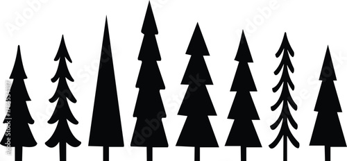 Christmas tree icon set .houettes in black color. Vintage vector icons isolated on white background. Silhouettes of christmas trees with a stars at the top. Big set for decoration.