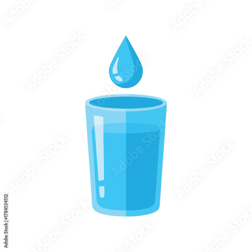 Refreshing water droplet falls into clear glass of pure liquid