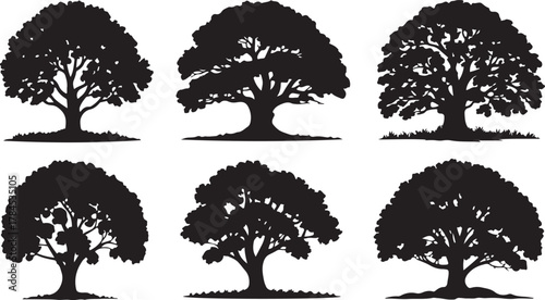 set of tree silhouettes vector illustration nature black forest branches leaves collection