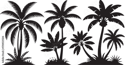 Palm tree silhouettes tropical beach nature vector illustration summer vacation design art