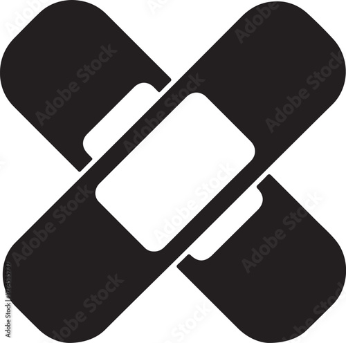 Black Silhouette of Two Crossed Bandages on a White Background Keywords: bandage, plaster, medical, healthcare, first aid, wound, injury, healing, protection, symbol, icon, on transparent background