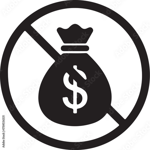 Prohibition Sign with a Dollar Bag Icon and a Diagonal Line on a White Background no money forbidden on transparent background