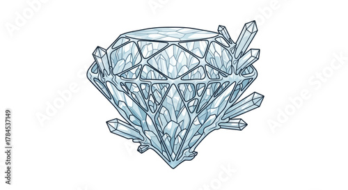 A stylized illustration of a crystalline object, likely a gem, with intricate internal structure