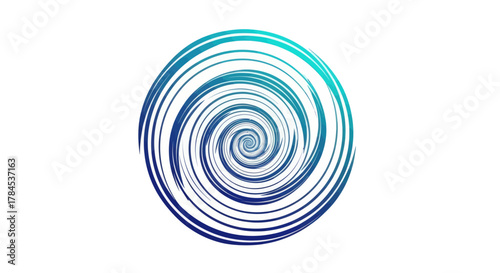A circular, gradient blue spiral on white, creating a visual vortex