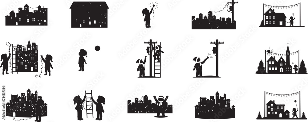Obraz premium Christmas lights decoration silhouettes Vector