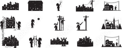 Christmas lights decoration silhouettes Vector