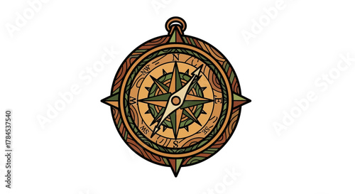 Detailed illustration of an antique compass with various colors and designs