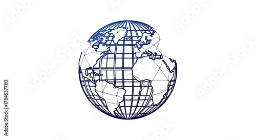 A stylized Earth globe illustration in blue lines on white background