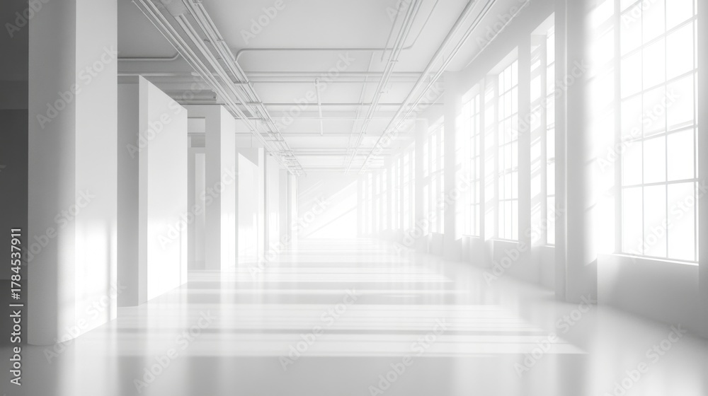 Fototapeta premium Bright White Industrial Interior Space.