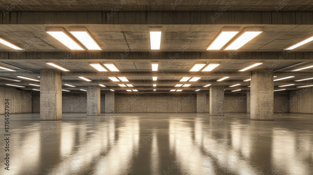 Fototapeta premium Empty Concrete Parking Garage Interior.