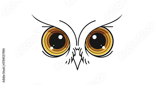 Vector graphic of an owl's face, focused on the large, detailed eyes with bold outlines