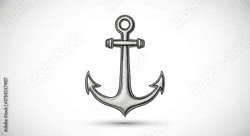 A detailed, stylized sketch of a silver anchor, casting a shadow on a white background