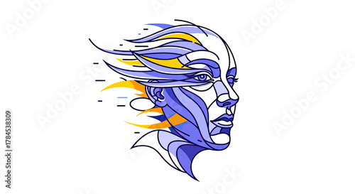 Abstract vector artwork of a woman's face in profile, with flowing hair-like elements