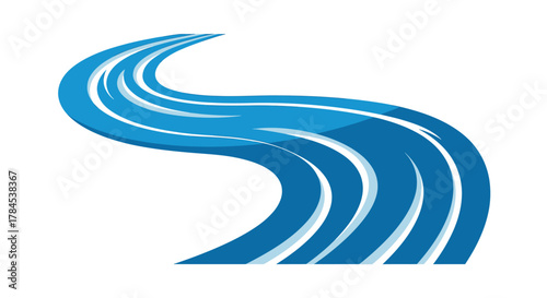 An abstract illustration of a flowing, blue ribbon-like element on white background